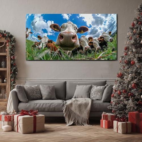 Tableau bœuf champ 50x100cm décoration murale traditionnelle salon - 5