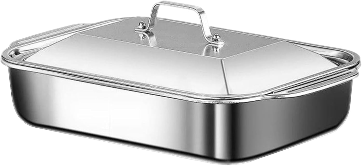 Heavy Duty Baking Pan - Multi Purpose Stainless Steel Sheet for Oven Cooking | Polished Metal with Smooth Edges, Perfect for Roasting Vegetables Meat and Desserts Sturdy 18.31x11.22x2.36 in