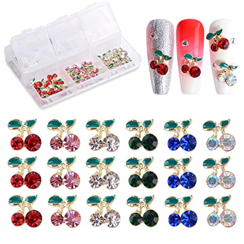 Nail Art Rhinestones Gold 3D Cherry Nail Charms, 60Pcs Cherry Crystal Diamond Fruit Nail Charm For Nails Design Metal Alloy Rhinestone Jewelry Diy Crafts Supply(6 Colors,Cherry) #TOP3