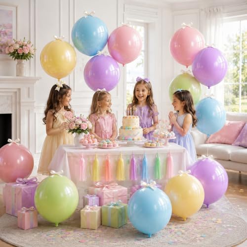 Image of 10 Pcs Pastel Round Foil Balloons Multicolor Colorful 4D Ball Balloon Pastel Color 22 In Mylar Balloon for Girl Rainbow Birthday Wildflower Floral Baby Shower Anniversary Disco Party Decoration