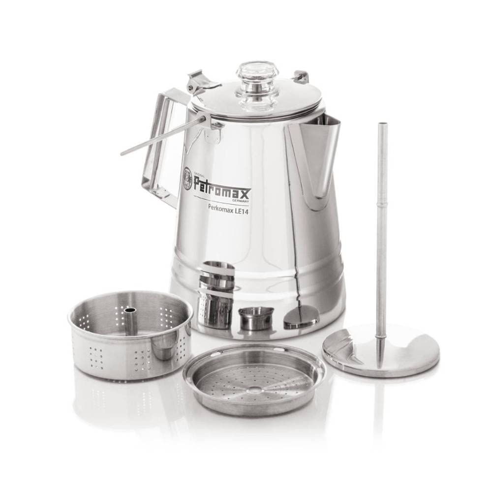 Petromax Edelstahl Perkolator - Kaffeekanne & Teekanne, 1,5 L, Camping | Robuste Outdoor Kanne für Lagerfeuer & Herd, mit Glasknauf zur Kontrolle, langlebige Qualität für intensives Aroma