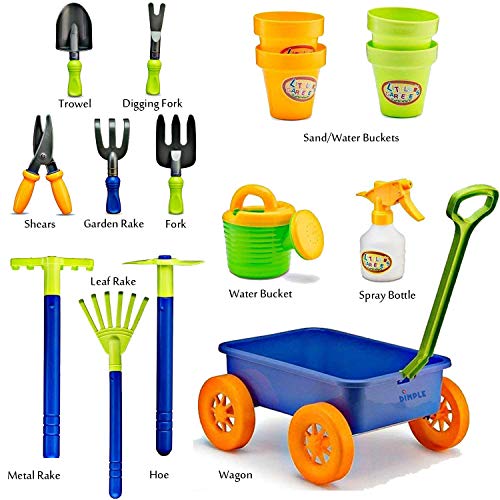 Dimple Garden Wagon & Tools Toy Set Premium 15Piece Gardening Tools & Wagon Toy Set – Sturdy & Durable - Top Yd, Beach, Sand, Garden Toy - Great For Kids & Toddlers (Garden Tool Toy Set) #TOP2