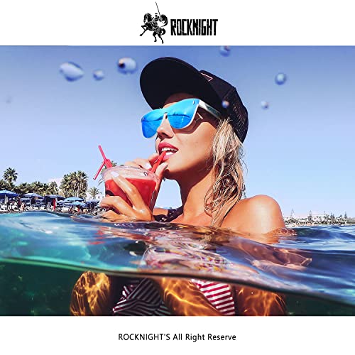Rocknight Blue Mirrored Sunglasses Women Polarized Uv Protection Trendy White Frame Fashion Uv400 Shades #TOP1
