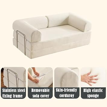 Compression Sofa Convertible Floor Bed Sleeper Loveseat Corduroy Mattress Fold Out Comfy Lounge for Living Room Multi-Functional Memory Foam with Armrest Portable Couch Small Spaces(Size:200cm/78inch,