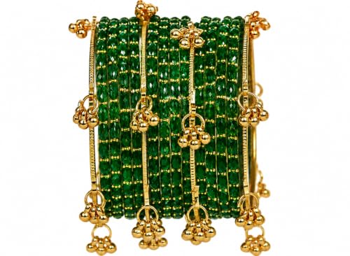 Image of Kashmiri Ghangharoo Glass Bangle Set for Women| Light Weight Bangles | Traditional Transparent Fancy Glass Chudi Set for Wedding, Party.