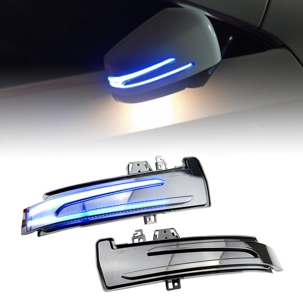 2pz Lampeggiatori Sequenziali Dinamici Compatibili con Be-nz W204 CLA A B C E S GLA GLK CLS Classe W176 W212 LED Specchietto Laterale Luce Indicatore di Direzione Assemblaggio-Blu+Giallo