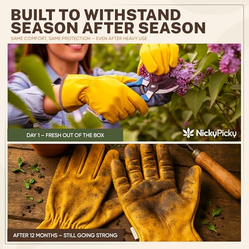 NickyPicky Gardening Gloves for Men and Women - Tough, Thorn Proof Comfortable Breathable Mens Gardening Gloves – Protective Garden Gloves for Men with Strong Grip