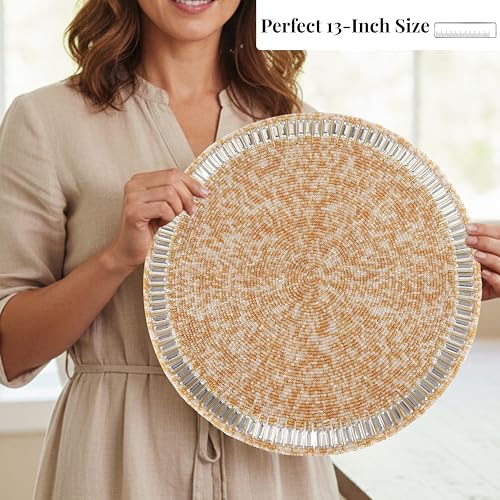 Beaded Round Placemat 13 Inch - Handmade Table Mat Set of 2 - Glass Beads with Durable Backing - Dining Table Charger for Weddings, Parties, Holidays, Kitchen & Home Décor (Multi) - ALPHA Living HOME by Alpha Living Home - Used condition - Image 4