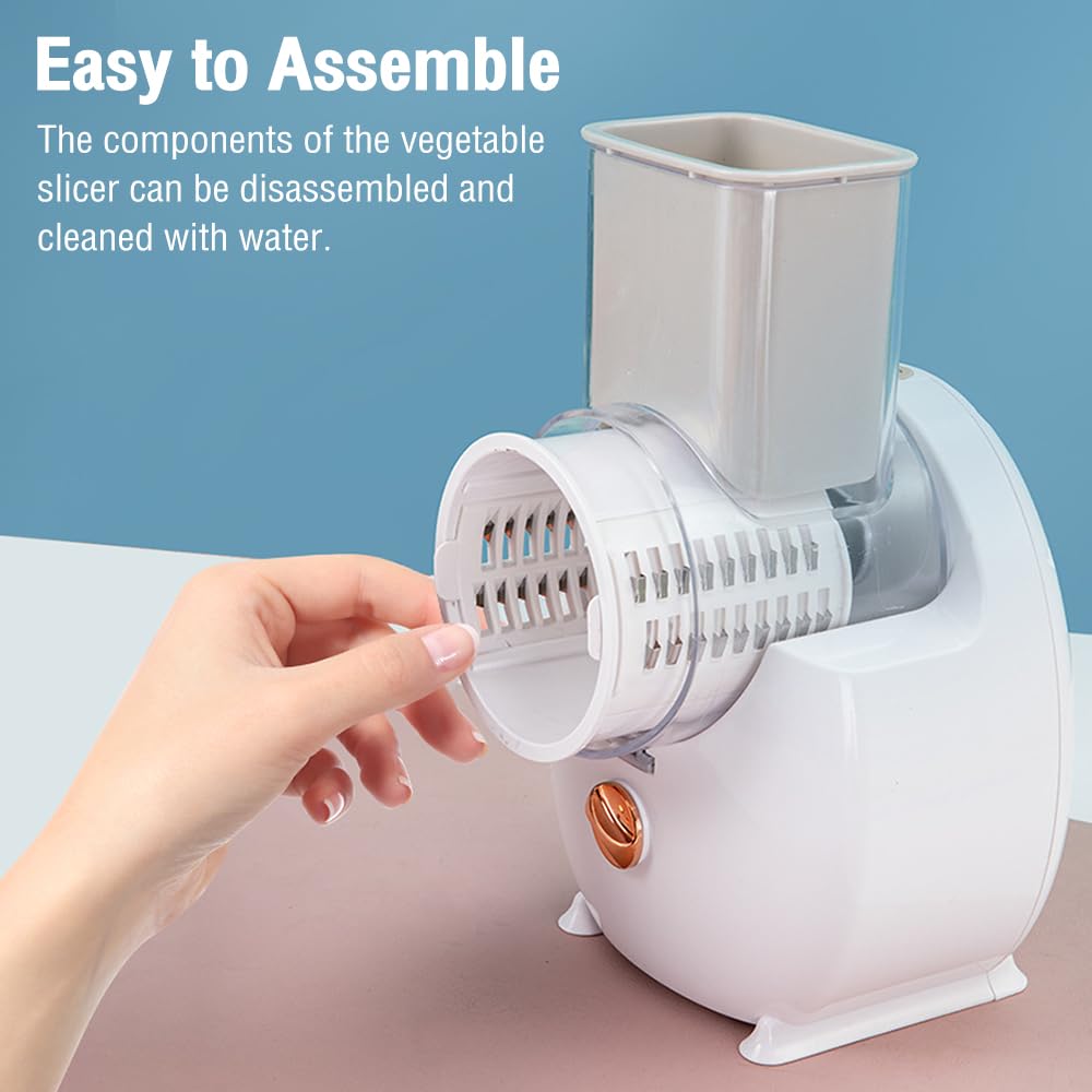 Râpe à fromage électrique, machine à salade électrique, râpe multiple, coupe-fruits, hachoir automatique professionnel avec plusieurs lames coniques pour fruits et légumes, acier inoxydable, blanc