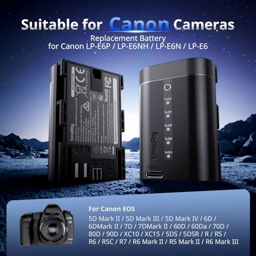 Image of SMALLRIG LP-E6P Battery for Canon, 2520mAh USB-C with LED Indicator | 2.5H Fast Charge, Fully Decoded for Canon EOS R6V,R6 Mark III /II,R5 Mark II /III,C50,5D Mark II /III /IV,R5,R5C,R6,R7