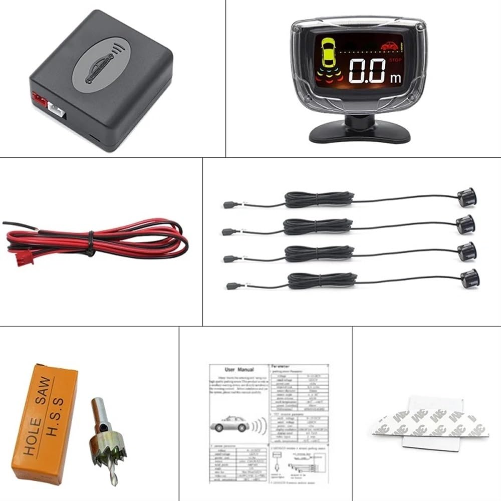 Sensori Rilevamento Distanza Kit sensori di parcheggio per Auto con 4 Schermo da 22 mm Radar retromarcia Indicatore avviso sonoro Monitor Display retroilluminato | Blue Radar