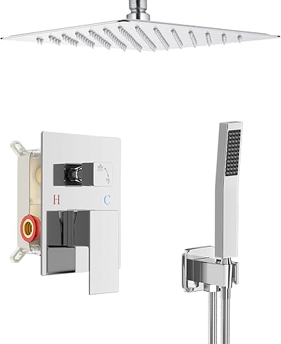 Miniatura 32 de Juego de grifo de ducha cuadrado para baño, cabezal de ducha de lluvia y mango, accesorios de ducha montados en la pared con válvula de ducha y kit