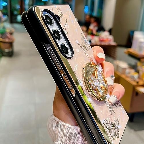 Changjia for Samsung Galaxy Z Fold 5 Case Kickstand Case,Cute Rhinestones Diamond Butterfly with Ring Stand Glitter Bling Marble Shell Shockproof Women Girls Phone Case for Galaxy Z Fold 5 5G (Purple) by Changjia - Used condition - Image 5