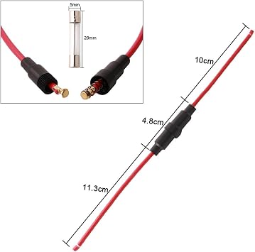 FULARR 20Pcs Professional Inline Screw Type AGC Fuse Holder Set, 32V 20A Fuse Box with 16 AWG Wire, for Fast-Blow Glass Fuse (10Pcs 5X20mm + 10Pcs 6X30mm)