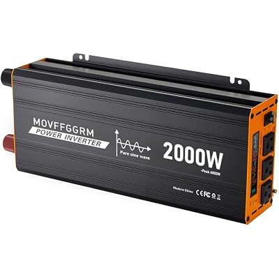 2000W Pure Sine Wave Power Inverter peak-4000 Watt,DC 12V to 110V,with 3xAC,USB Port,LCD Digital Display