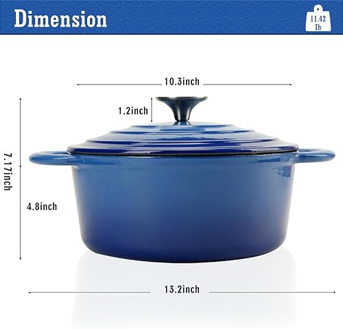 Miniatura 23 de Cacerola de hierro fundido COOKWIN, 3.8 QT, Sartén de hierro fundido con tapa y asas dobles, olla de superficie esmaltada de porcelana, Verde azulado