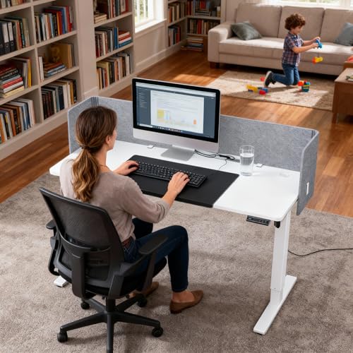 Image of 55 x 24 Whole-Piece Standing Desk+Privacy Panel+Desk Mat Set | Stable No Wobble Sit Stand Desk with Quiet Motor & Memory Presets,Height Adjustable 22-44 inch,One-Piece Desktop,for Home Office
