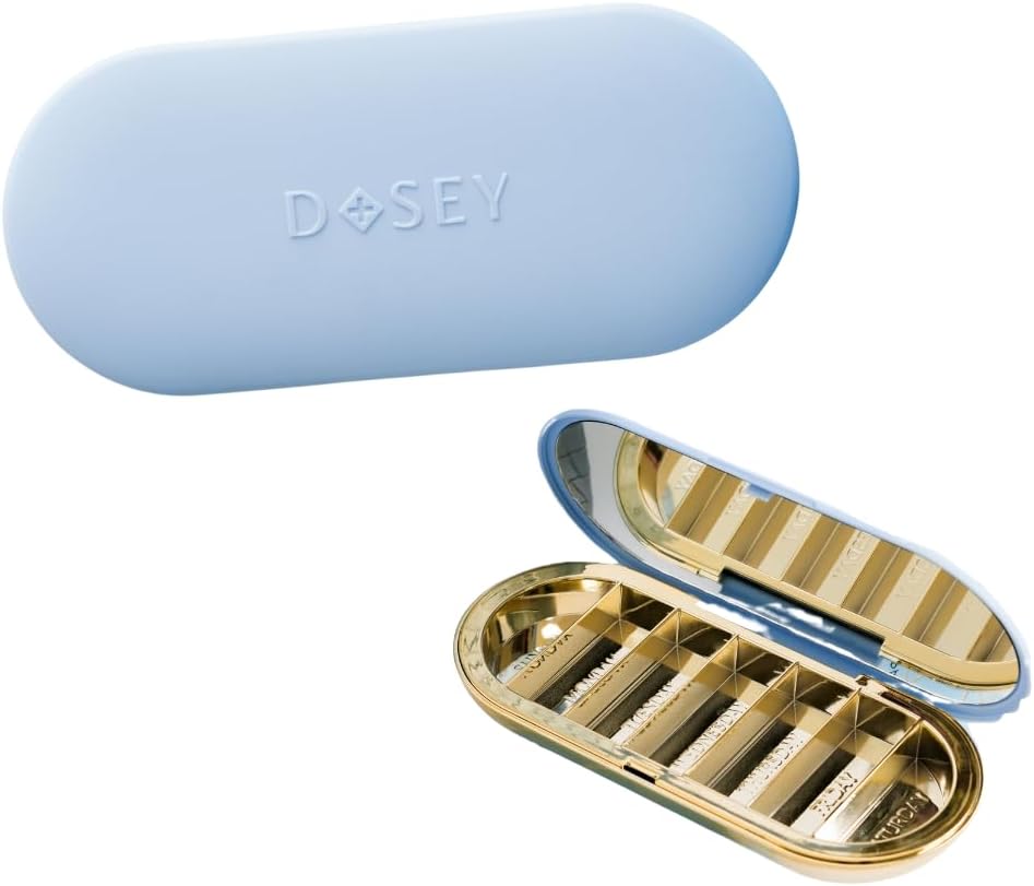 Dosey 7 Day Pill Compact Travel Pill Organizer - Pill Case with 7 Pill Compartments for Medicine Storage & Protection – Stylish & Elegant Medication Organizer with Mirror (Blue)