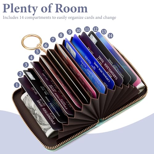 Image of Credit Card Holder RFID Wallet for Women, Small Leather Card Organizer Case with Zipper and Keychain, Hydrangea