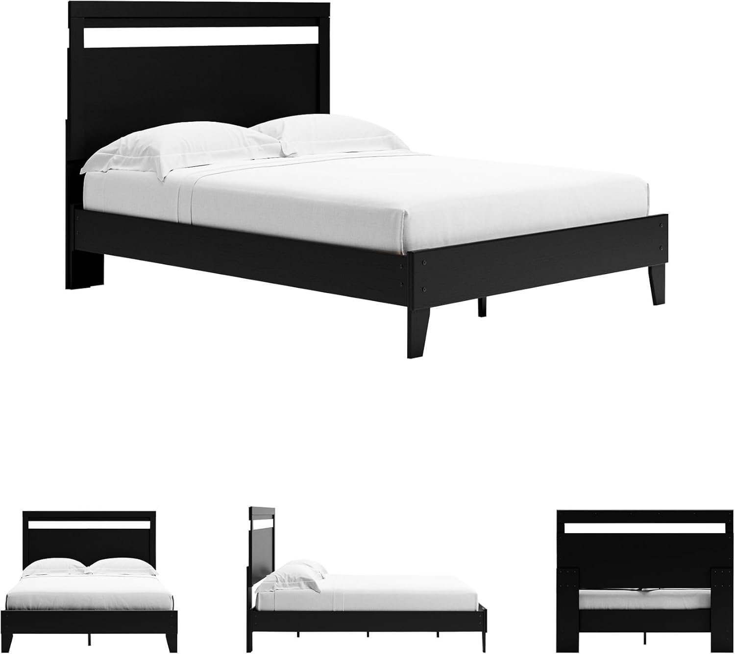 Signature Design by Ashley Finch Casual Queen Panel Platform Bed, Matte Black Finish, No Foundation or Box Spring Needed, Wood, 63.5" W x 84" D x 51" H, Black