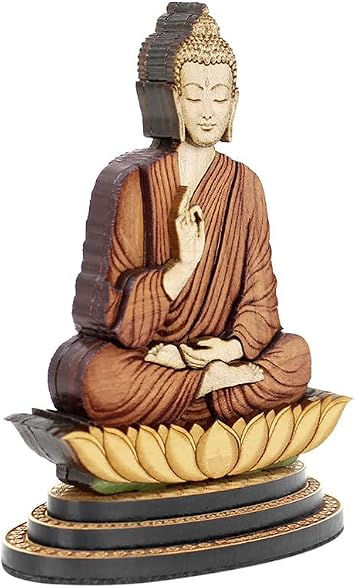 4 Inch Buddha - Wood Carved Statue in Exotic Hard Woods - Multi Layered Hand Made Wooden Buddha Idol for Car Dashboard, Home, Office, and Travel