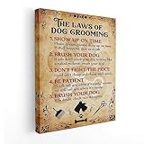 VNWEK Retro The Laws of Dog Grooming Canvas Wall Art Prints Artwork Framed 11 x 14 Inch, Dog Groomer Laws Wall Decor for Salon, Funny Gifts