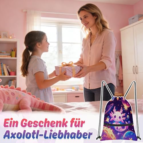Aurelx Axolotl Turnbeutel Kinder, Polyestermaterial Turnbeutel mit Einem Axolotl-Motiv Bedruckt, Sportbeutel Mädchen für Verwandte, Freunde, Salamanderliebhaber, Axolotl-Geschenke