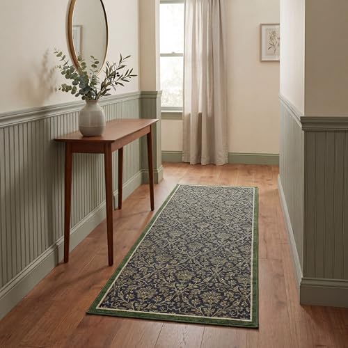 Laura Ashley Annecy Imagine Printed Chenille Non-Slip Washable Rug Navy Multi 24"x72" Area Rug