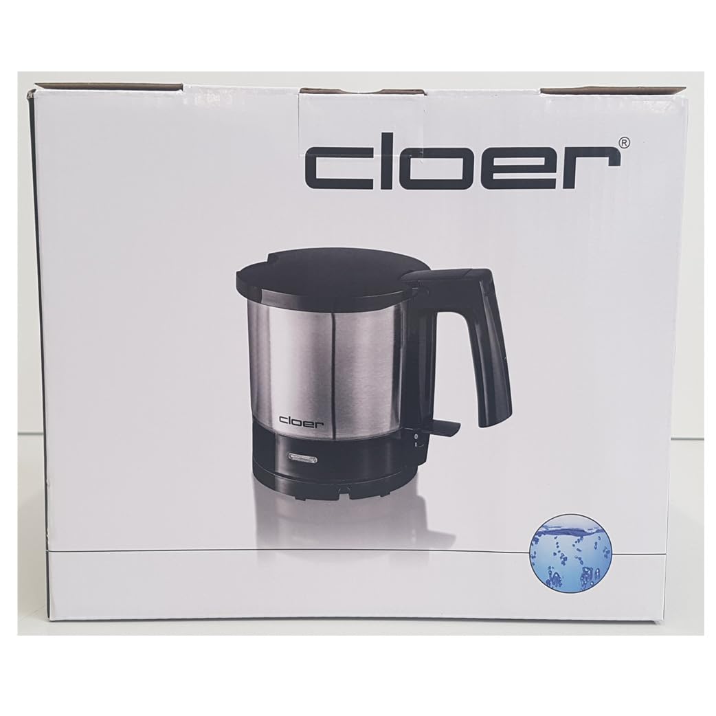 Cloer 4720 Bollitore Elettrico da 1 litro, 2000 W, indicatore del livello dell'acqua interno, protezione contro il surriscaldamento e il funzionamento a secco, nero