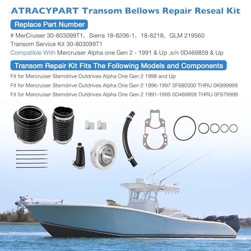 Transom Seal Bearing Bellows Repair Kit - Compatible with MerCruiser Alpha One Gen 2 (1991 and Up) Stern- Includes Gimbal Bearing & Exhaust Bellow- Part Number 30-803099T1 by ATRACYPART - Image 2