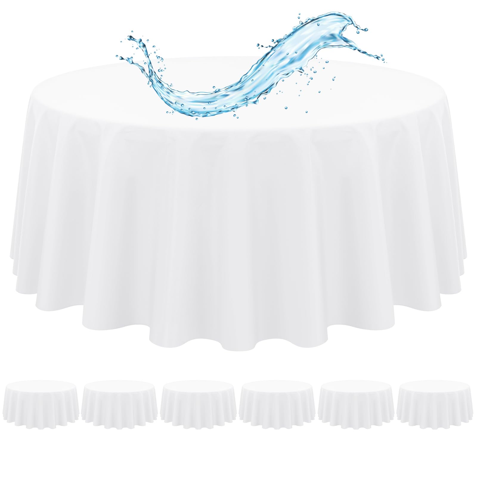 Photo 1 of 12 Pack White Round Tablecloth 90 Inch, Waterproof Polyester Table Cloth for Round Tables, White Tablecloths Stain and Wrinkle Resistant Washable Fabric Table Cover for Party Dining Wedding Banquet