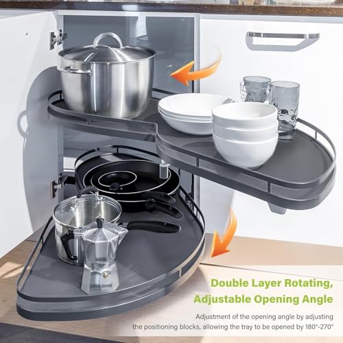 2Tier Kitchen Cabinet Cupboard Corner, Kitchen Cabinet Blind Corner Pullout Organizer, Blind Corner Tray, Maximize Kitchen Storage, Organizer for 33inch/860mm Cabinet, Left Handed Open - Image 3