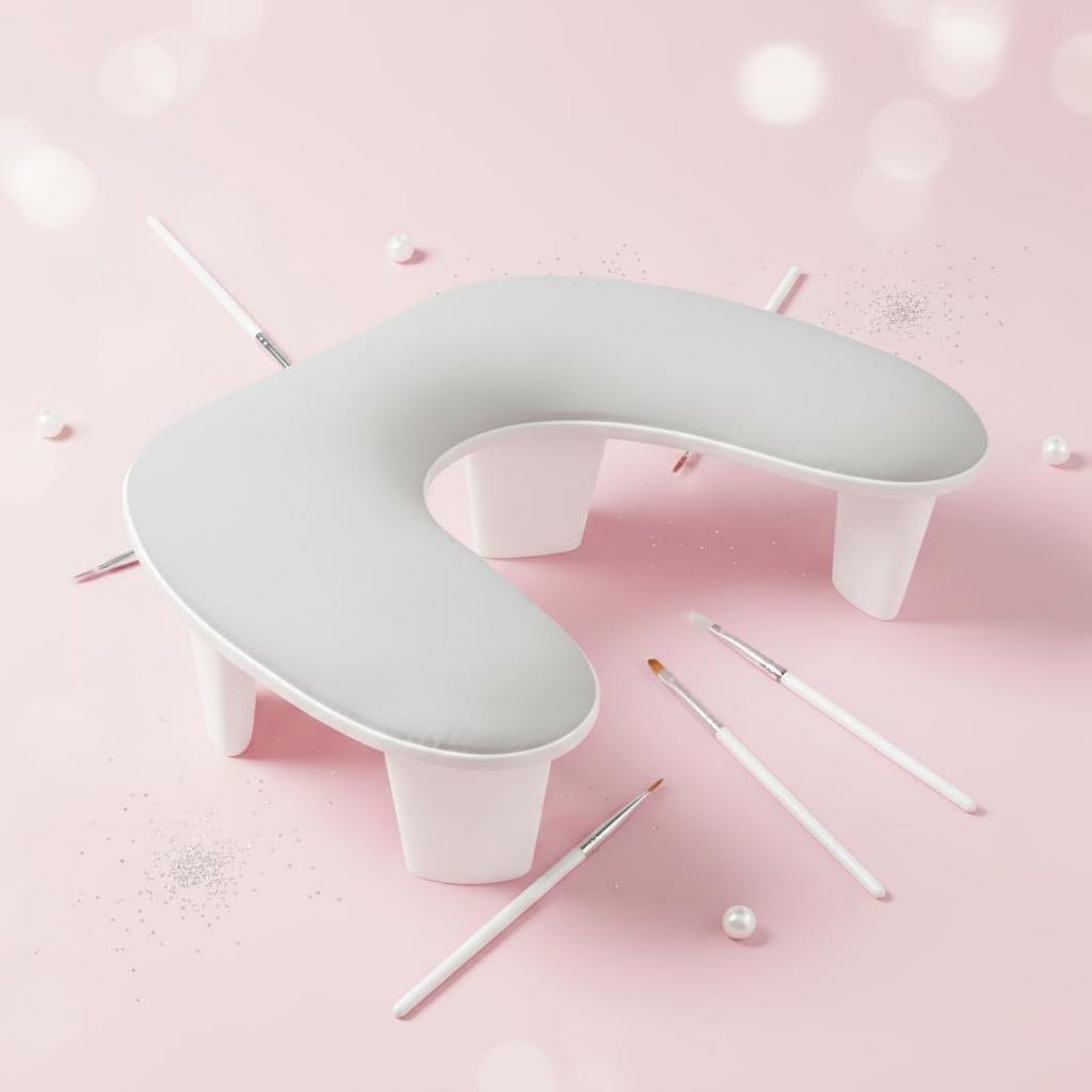 Soporte de Muñeca para Uñas Cojín de Manicura Almohadilla de Brazo con Curva Mariposa para Precisión y Comodidad Piel Impermeable y Soporte Elevado, White