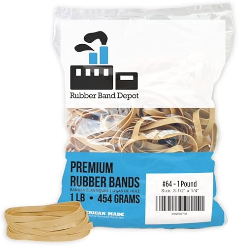 Rubber Bands, Rubber Band Depot, Size #64, Approximately 320 Rubber Bands Per Bag, Rubber Band Measurements: 3-1/2" x 1/4'' - 1 Pound Bag