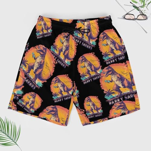 Dinosaurs Daddy Saurus Beach Shorts for Men Swim Trunks Quick Dry Swim Shorts with Compression Liner Pocket3