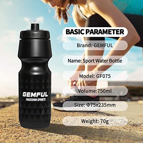 Gemful Bike Water Bottles With Bicycle Holder 2 Pack 24 Oz Cycling Squeeze Sport Bottle Black #TOP5