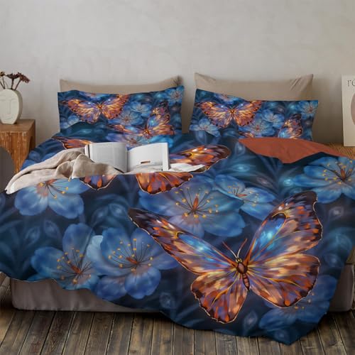 Housse de couette 200x200 papillon motif réversible de lit - 5