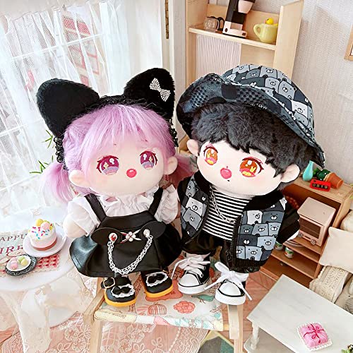 Niannyyhouse Bear Pattern Hat Jacket Striped T-Shirt Leather Pants Kpop Doll 20Cm Plush Doll Stuffed Animal Clothes (B) #TOP3