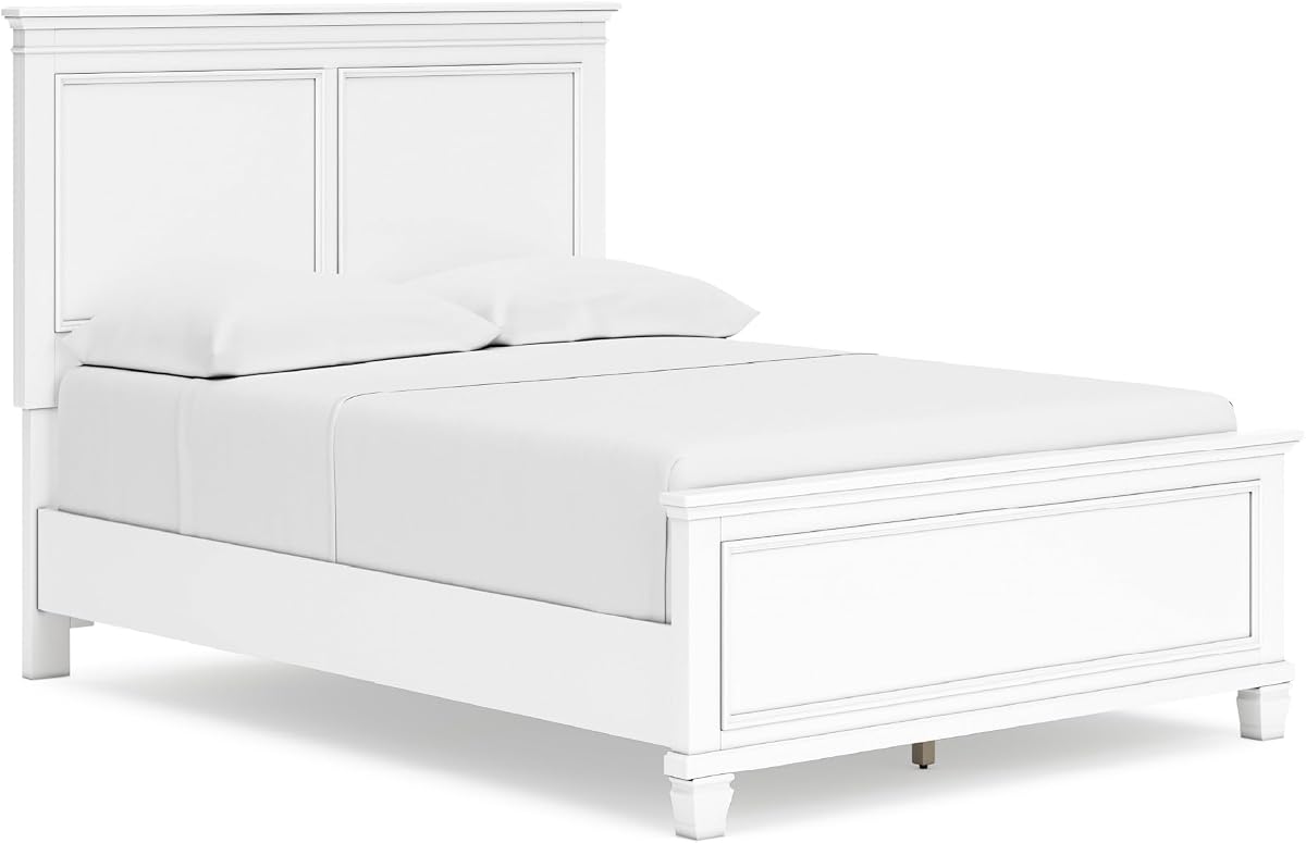 Signature Design by Ashley Bed Frame, Full Panel White Transitional | Hardwood solids and MDF substrate, White panel framing, Compatible with adjustable base, Fortman Series