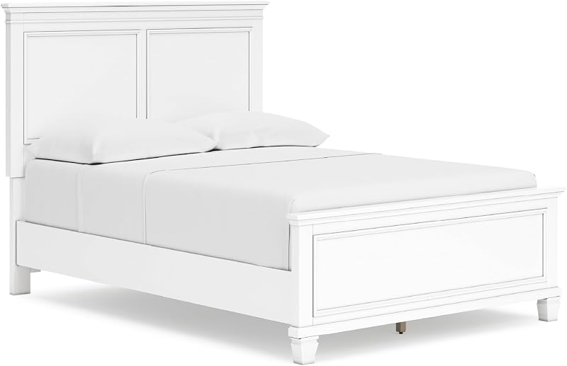 Signature Design by Ashley Bed Frame, Full Panel White Transitional | Hardwood solids and MDF substrate, White panel framing, Compatible with adjustable base, Fortman Series