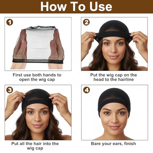 10 Pcs Stocking Wig Caps for Women Men, Ultra Thin Stretchy Wave Cap Hair Net Skull Caps for Women Men Knit Stretchy Beanie Cap for Sleeping Sports Daily Grooming & Styling Black