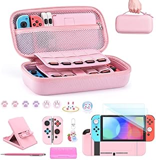 Switch Case for NS Switch - 18 in 1 NS Switch Accessories Bundle with Switch Carrying Case, Switch Game Case, Switch Screen Protector, Switch Stand, Switch Thumb Grips(Pink)