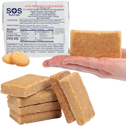 SOS Food Lab Emergency Food Bar - 2400 Calorie Ration (Shortbread Cookie) - 2 Day/48 Hour Ready to Eat Supply for Camping, Hiking, Disaster Preparedness - 5 Year Shelf Life High Energy Survival Food