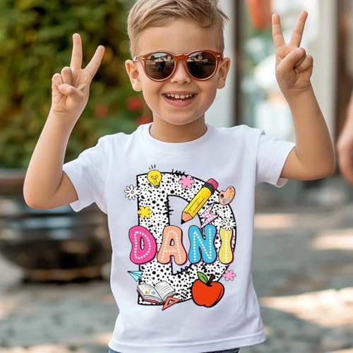 NAZENTI Custom Kids Name Back to School Shirt, First Day of School Kindergarten Shirt, Back to School Gift Tee for Boys Girls4