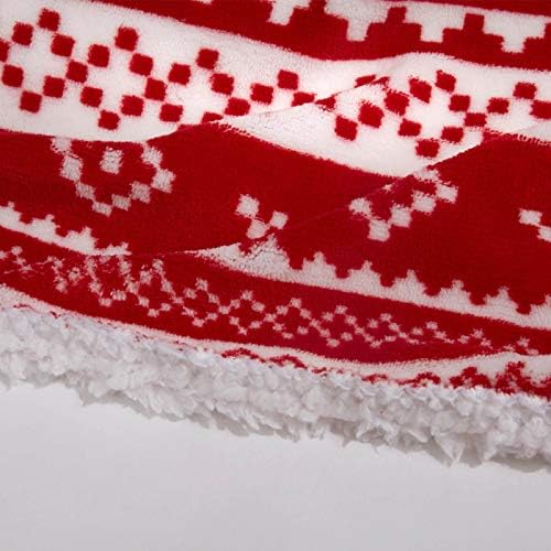 Dreamscene Sherpa Flannel Fleece Blanket Faux Fur Twin Full Throw Over - Nordic Red White, 59" x 70"