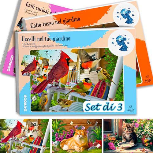 QUOKKA Puzzle Adulti con Alzheimer – 3x13 Pezzi Grandi Dimensioni Puzzle per Anziani con Demenza – Giochi di Memoria per Anziani con Uccelli e Gatti – Giochi Stimolazione Cognitiva per Alzheimer