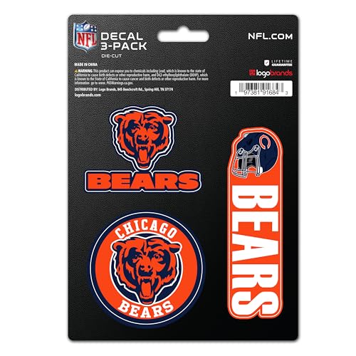 Logo Brands Chicago Bears NFL Team Logo Vinyl StickerOfficially Licensed 3 Pack Heavy Duty Decal for Indoor or OutdoorUse for Laptops Coolers & NotebooksShow Your Bears Pride