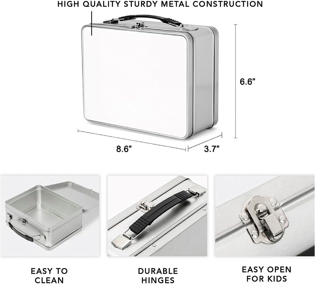 Andaz Press Personalized Stainless Steel Lunch Box, 8.6" x 6.6" Custom Metal Lunch Box Vintage, Custom Photo Lunchbox, Easy To Open Retro Lunchbox for Kids, Adults, BPA Free Metal