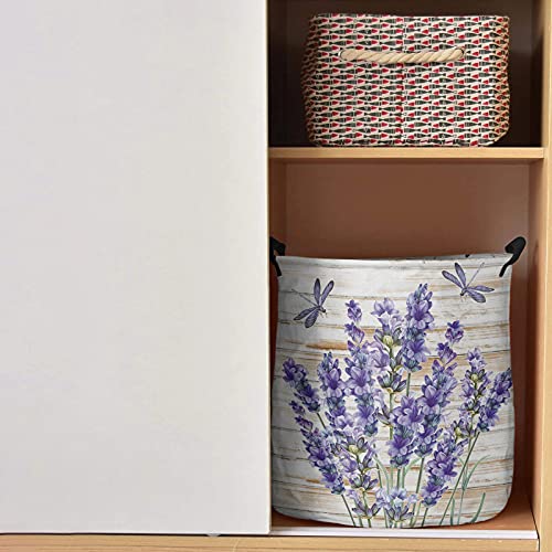 Laundry Basket Purple Lavender Dragonfly Hampers For Laundry Room/Dorm/Nursery Collapsible Clothes Hamper With Handle Waterproof Storage Baskets For Bedroom/Bathroom 16.5X17In #TOP1