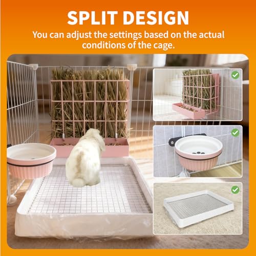 BESNEW 3 in 1 Rabbit Hay Feeder with Litter Box,Upgraded Metal Hay Rack & Litter Tray & Water Bowl,Quick Cleaning,Easy to Install,Bunny Supplies for Rabbit Guinea Pig Chinchilla Small Animals by BESNEW - Image 6